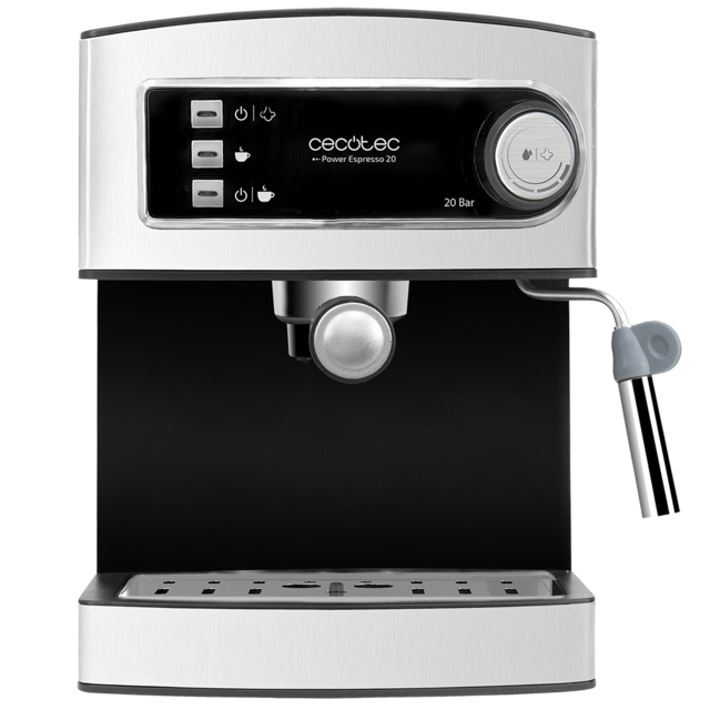 Máquina de café Cecotec expresso manual de 850 W, pressão de 20 bares,  tanque de 1,5L, braço de saída duplo, vaporizador, superfície do aquecedor  de xícaras, acabamentos em aço inoxidável 