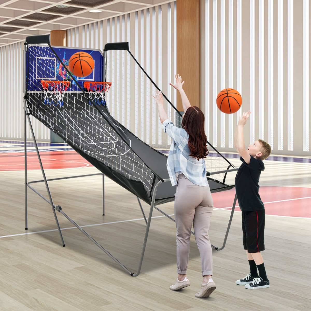 Máquina Jogo basquetebol eletrónico Dobrável com suporte para cesto de  basquetebol Azul