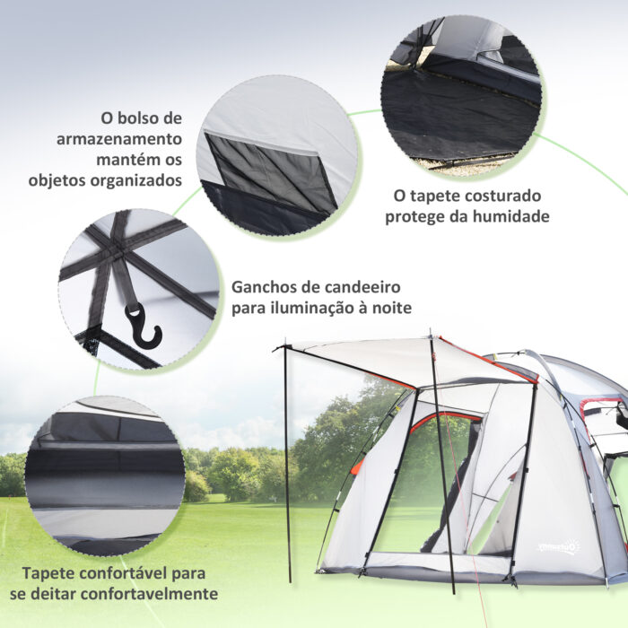 Tenda Campismo Outsunny Poliéster, PE e Fibra de Vidro Cinza