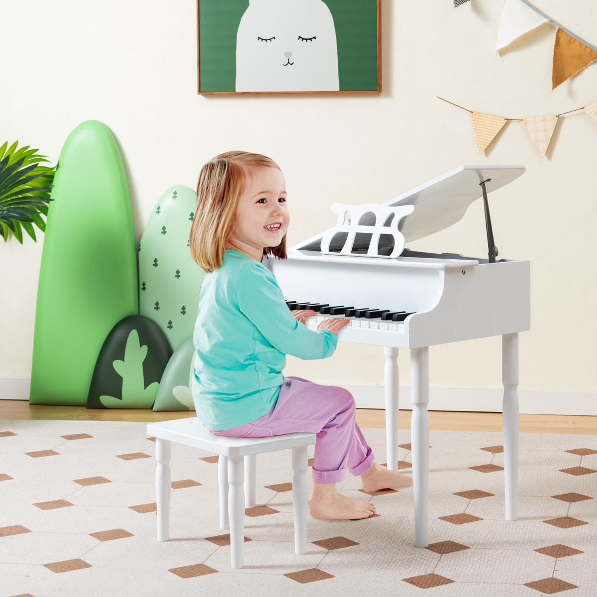 Piano Clássico Infantil de Madeira com 30 Teclas com Banco, 4