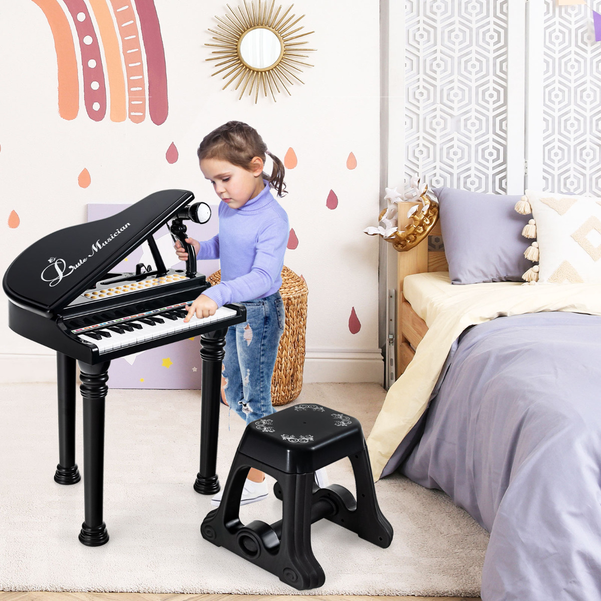 Brinquedo Teclado Piano Infantil 32 Teclas Com Microfone (ROSA