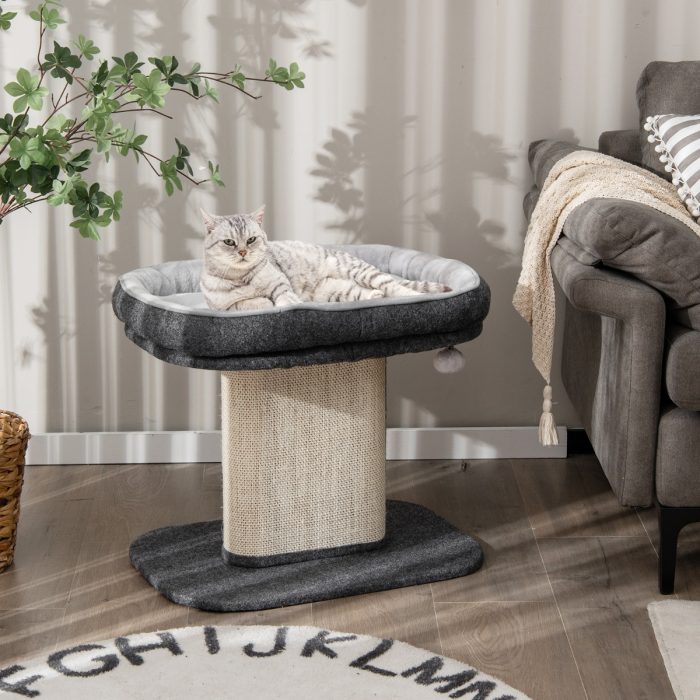 Arranhador gatos Pequena com torre de actividades com suporte para peluches e poste de arranhar em sisal 59 x 39,5 x 50 cm Cinzento - Image 1